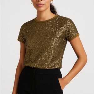 J. Crew Olive Sequin Short Sleeve Tee